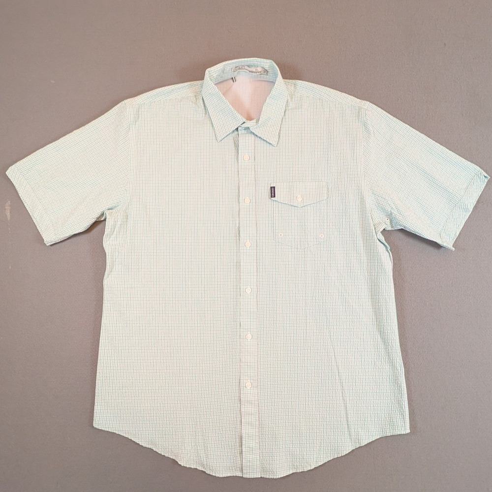 Criquet Mens Short Sleeve Seersucker Button Down Shirt‎ Size XL Fishing Vented - Picture 2 of 8